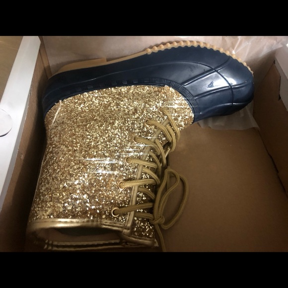 Sugar gold glitter Duck boots with blue size 8 - Picture 5 of 9